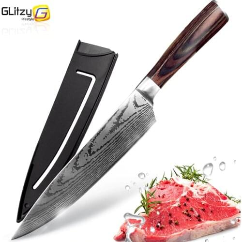 Kitchen knife 8 inch Chef Knives 7CR17 440C High Carbon Japanese Stainless Steel Imitated Damascus Sanding Laser Pattern Santoku