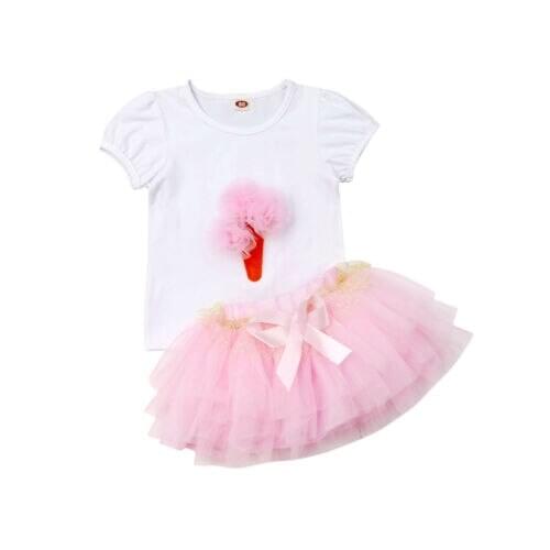 Baby Girl Clothes Summer Toddler Girls Cotton Ice cream flower T-shirt+Tutu Lace Skirts 2PCS Outfits Sundress