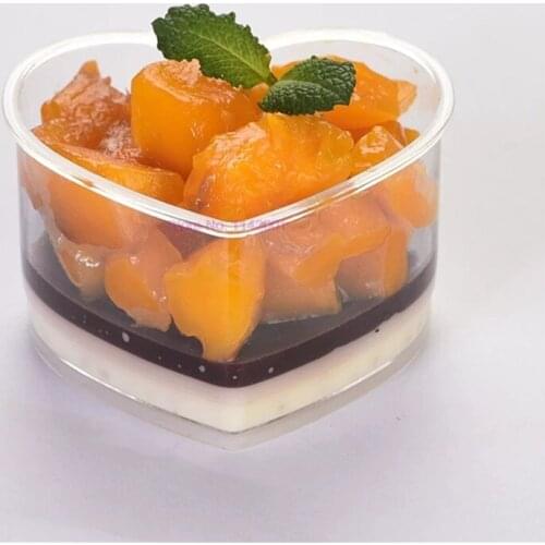 200pcs Disposable Hard Plastic Mousses Dessert Cup Heart Shape Transparent Mousse Pudding Cup Party Wedding Decoration Supplies