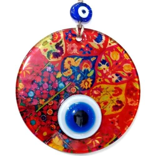 Autumn Pattern Evil Eye Beaded Fusion Glass Wall Decoration Handmade 12 x 12 Centimeter Souvenirs