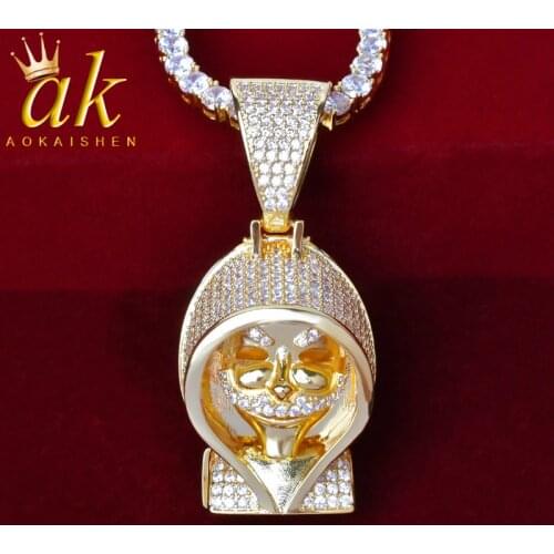 Hoodie Skull Pendant Necklace for Men Gold Color Hip Hop Rock Jewelry