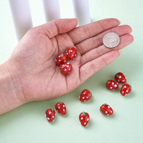 Pandahall 12pcs/Box Red Strawberry Beads Handmade Lampwork Beads Fit Earrings Necklace Bracelet Handmade Jewelry Beads 16x11mm