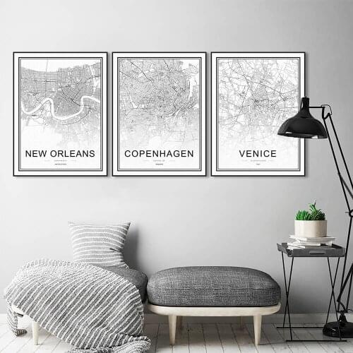 Black and White World City Maps Munich Stockholm Posters Prints Scandinavian Living Room Wall Art Pictures Decor Canvas Painting