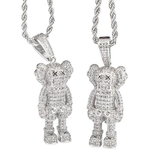 RetroSen Hip Hop Robot Pendant Necklace Full Diamond Zircon Gold and Silver European and American Men Women Hip Hop Street Rap