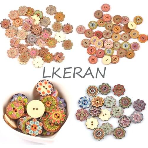 Fashion 100Pcs 20mm Painted Wooden Buttons 1mm double-hole Sewing Decorative for Handwork Scrapbook Clothing Crafts Accessories