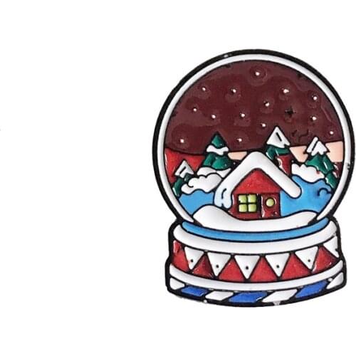 Christmas Crystal Ball Metal Enamel Brooch Snow Christmas Tree House Badge Pin Child Trendy Costume Backpack Jewelry Gift