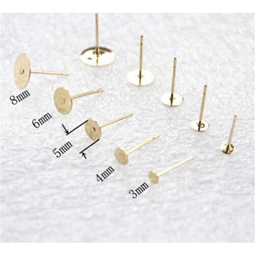 50pcs Gold Color Stainless Steel Ear Post Earring Base Fit 3mm 4mm 5mm 6mm 8mm Cabochon Cameo Bezel Settings For Jewelry Making