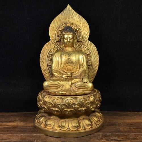 Tibet Buddhism Old Bronze Gilt Amitabha Sitting Buddha Shakyamuni Buddha Statue Sitting on the lotus platform Enshrine