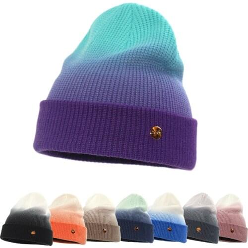 Gradient color knitted hat texture small standard knitted hat 2021 autumn and winter new dome ins warm woolen hat hood cap