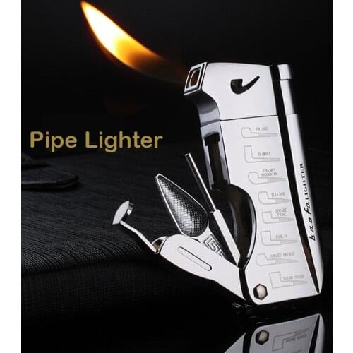Spunk pipe lighter special inclined fire gas inflate lighter with pipe tool multifunction creative cigar tool