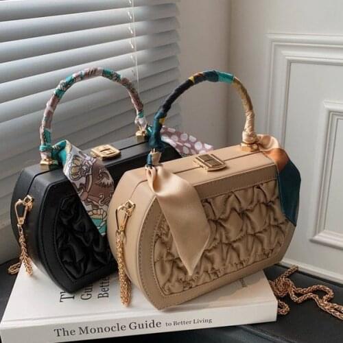 With Handle for Women 2022 Winter Luxury Chain Handbags and Purses Shoulder Pleated Small PU Leather Crossbody BOX Bags