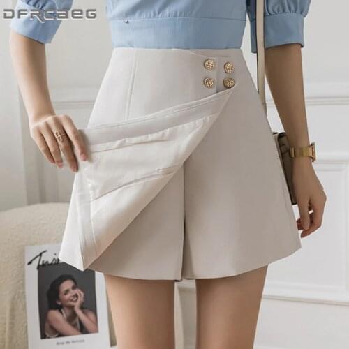 New Arrivals Summer Woman Shorts Skirts With Button 2020 High Waist Casual Korean Slim Beige Skirt Short Female