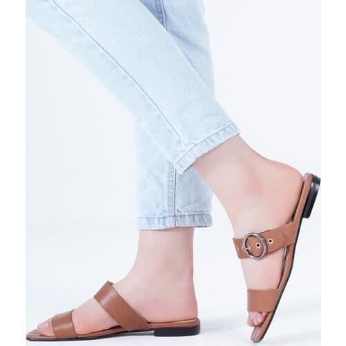 Callizio Womens Genuine Leather Slippers Square Toe Low Heel Beach 2021 Summer New Best Fashion Casual Slipper Modal Sexy Lady