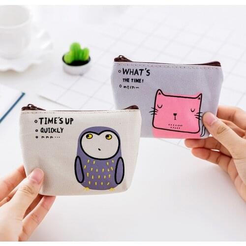 1Piece Beige Purple Blue Owl Fox Lion Good Morning Party Coin Key Coin Purse Fashionable New Zipper Wallet