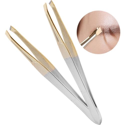 1PCS Eyebrow Tweezers Facial Hair Removal Clip Stainless Steel Flat Slant Tip Eyebrow Eyelash Makeup Tweezer Beauty Tools