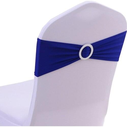 100pcs Spandex Chair Cover Stretch Band With Round Buckle Sashes Bow For Wedding Banquet Decoration