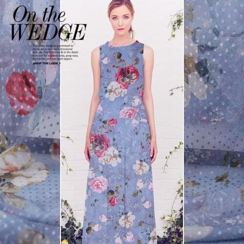 140CM Wide 10MM Floral Burnt-out Thin Light Blue Silk Rayon Fabric for Summer Dress Coat Clothes B048