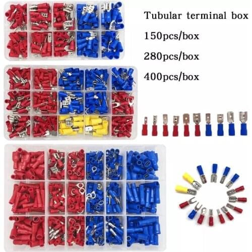 150/280/400PCS Insulated Cable Connector Electrical Wire Assorted Crimp Spade Butt Ring Fork Set Ring Lugs Rolled Terminals Kit