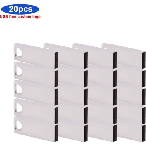 20pcs Custom logo free Metal USB 128gb Flash Drive Waterproof Pen Drive 8GB 16GB 32GB 64GB USB Stick 2.0 Pendrive Flash Drive