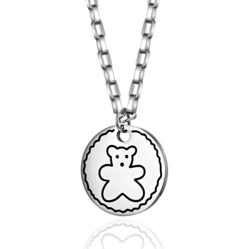 2021 Free Shipping New Arrival Round Shape Cute Bear Pendant Necklace For Unisex Man Women Stainless Steel Chain Around The Neck