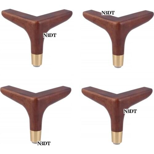 4Pcs/Lot Rubber Wood In Walnut Stain Sofa Furniture Coffee Bar Cabinet Triangular Leg Feet With Brass Tip Replacement Screw