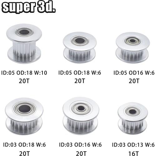 5pcs 3D Printer GT2 Idler Timing Pulley 20T ID3/5mm , OD 13/16/18mm use for Width 6&10mm belt with tooth