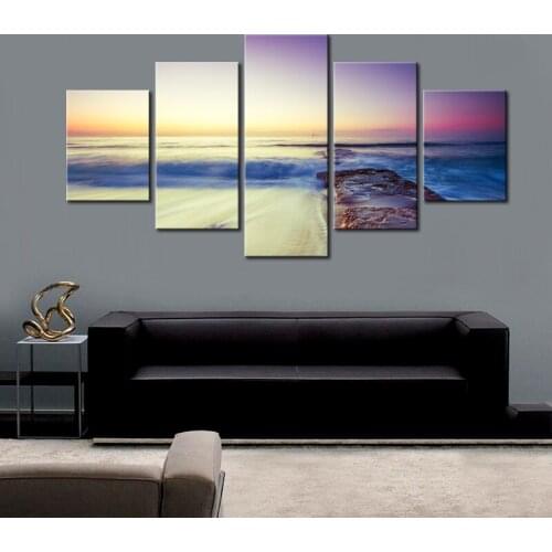 5 Pcs/Set Seascape Canvas Art Painting Beach Sunset with Colorful Clouds HD Print Modern Large Landscape Artwork for Home Decor