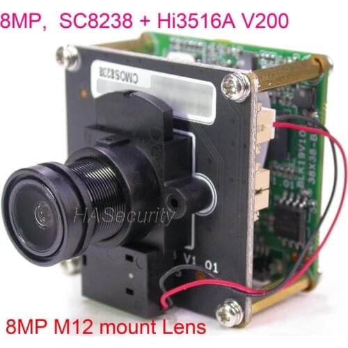 8.0MP 8MP 4K H.265 IPC 1/2.7" SmartSens SC8238 CMOS sensor + Hi3516A V200 IP CCTV camera PCB board module +Lan cable + M12 Lens
