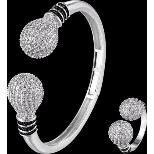 Zlxgirl fashion men micro pave setting zircon ball shape bangle with ring jewelry set best mens new year couple gifts