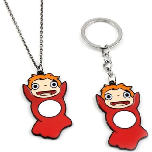 Hayao Miyazaki Anime Jewelry Ponyo on the Cliff Key Chain Necklace Lovely Cartoon Ponyo Pendant Necklace for Women Girl Gift