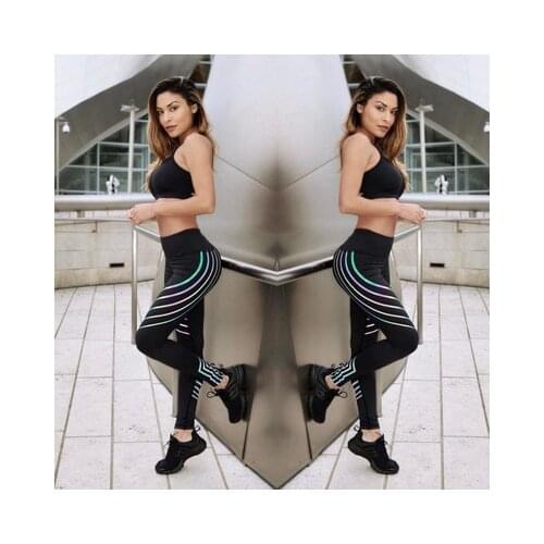 Holographic Print Stretchy Long Pants Fashion Elastic Waist Pencil Pants Autumn Street Wear Casual Joggers Fitness Pants Women