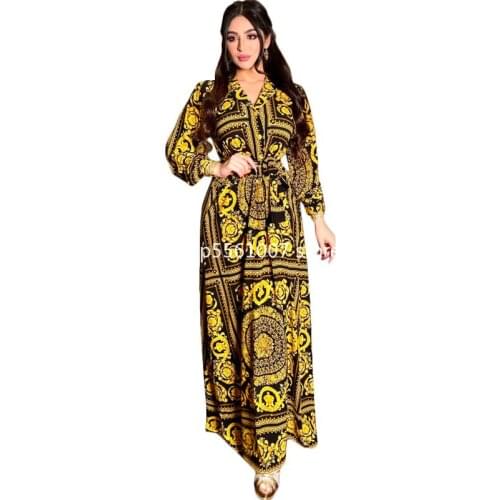 Elegant Muslim Dress Women Print Dubai Arab Abaya Duabi Arabic Turkey Moroccon Kaftan Islamic Clothing India Gown Robe Abayas