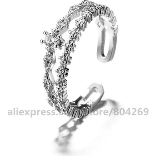 Hot Selling Single Drill Double Zircon Opening Ring Latest Korea Style Lady Fashion Finger Ring Jewelry Accessories