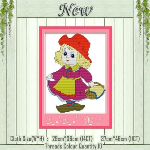 The Little Red girl cartoon painting counted printed on canvas DMC 14CT 11CT chinese Cross Stitch Needlework Sets Embroidery kit