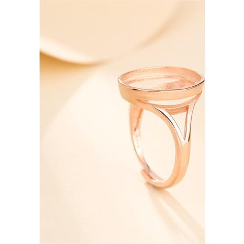 Ring Blank for 6x8mm/7x9mm/8x10mm/9x11mm/10x14mm/12x16mm/13x18mm Oval Cabochons Rose Gold Plated 925 Silver Adjustable Ring