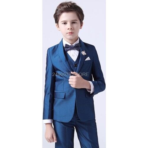 Flower Boys Luxurious Wedding Suit Kids Noble Jacket Vest Pants Bowtie 4Pcs Dress Children Piano Performance Party Costume 2-16Y