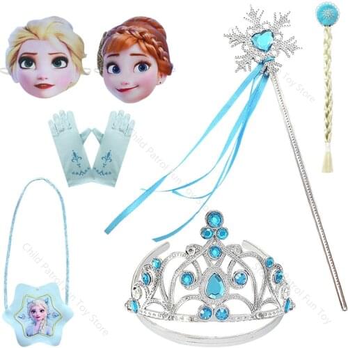 Disney Princess Frozen 2 Anime Figures Elsa Cosplay Costume Role-playing Props Gloves Crown Magic Wand Bags Masks Toys for Girls