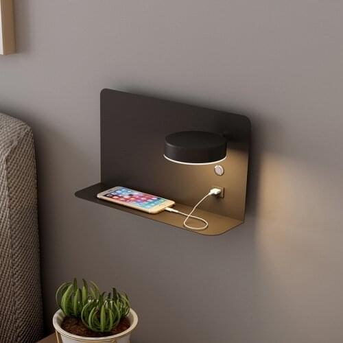 Storage Bracket Bedside LED Wall Lamp With Switch 5V 2.1A USB Interface Charging Rack Wall Light for Bedroom Bedside Aisle