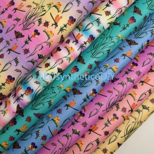 LEOsyntheticoDIY Synthetic Faux Fabric Leather with Printed Bees Daisy Flowers Butterfly Vinil For DIY Bows 21X29CM R039A