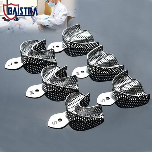 6pcs/Kit Dental Impression Tray Small Medium Large Teeth Trays Dentist Tools Lab Instrument Stainless Steel Autoclavable