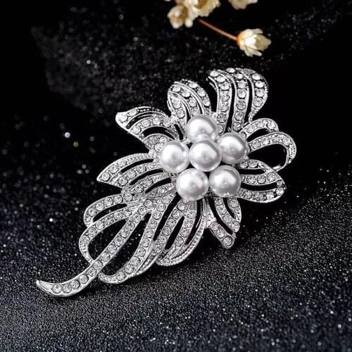 Luckydays New 2021 Vintage silver Color Flower Brooches for Women Wedding Rhinestone Bouquet Pins Clothing Jewelry Accessories