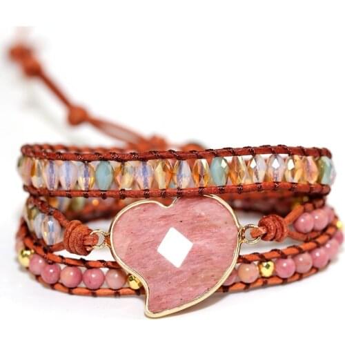 Red Stripe Stone Love Hand Woven Multi-layer Leather Bracelet Bohemia Lovers' String Sexy Womens Bracelet Gift Love Bracelet