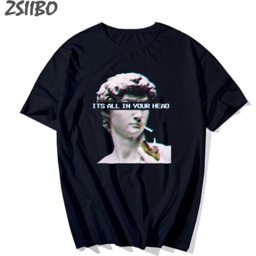 Harajuku Mens tshirt Funny Michelangelo Statue David Vaporwave Print Short Sleeve t shirt HipHop streetwear T-shirt men Top Tee