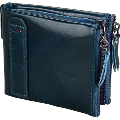 Mens Genuine Leather Wallet Anti-theft Rfid Head Layer Cowkin Casual Zipper Dollar Clip Mens and Womens General Purse