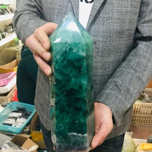 1600-1800g Natural Fluorite Crystal Column Single Tip Crafts Reiki Healing