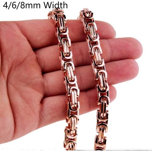Charming 4/6/8mm Rose Gold Stainless Steel Byzantine Link Box Chain Womens Mens Necklace Or Bracelet Wristband 7-40" Custom Size