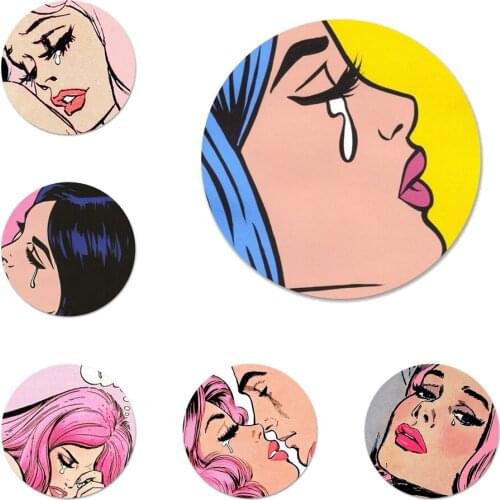 Crying Comic Girl Painting Pop hair sad Icons Pins Badge Decoration Brooches Metal Badges For Clothes Backpack Decoration 58mm