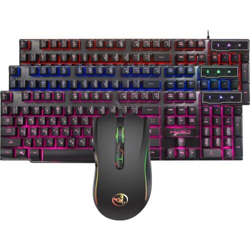 English Russian Wired Gaming Keyboard R8 Three Colors Backlit Keyboard 104 Keys Mechanical Touch Keyboard and mouse combo for PC