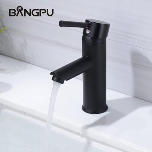BANGPU Bathroom Basin Faucet Black Sink Faucet Single Hole Faucet Stream Sprayer Nozzle Single Handle Solid Brass Deck Mounted