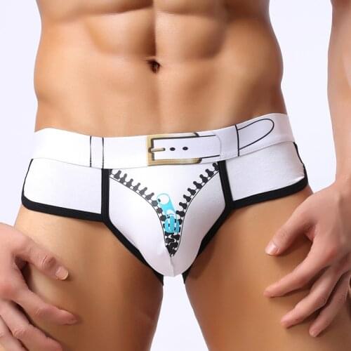 Mens Briefs Underwear Mens Printed Zipper Briefs Breathable Cotton Men Panties Man Sexy Low Waist U Convex Underpants Jockstrap